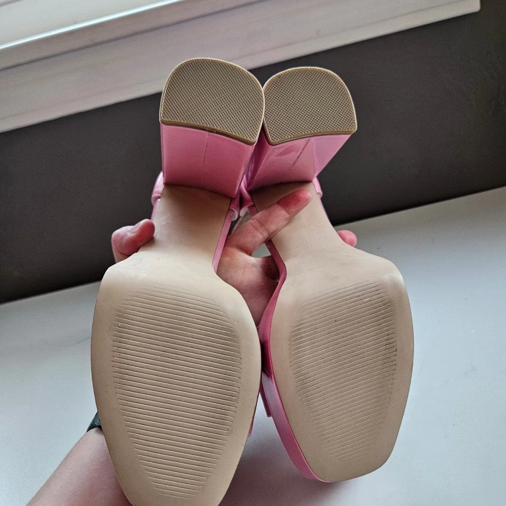 Madden Girl Pink Patent Platform Block Heels Womens 7.5M Strappy Sorority Hoco